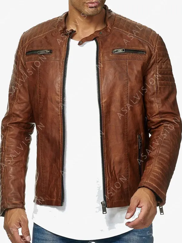Dejan Mens Brown Biker Fashion Leather Jacket