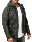 Gillian Black Biker Cafe Racer Motorcycle Padded Hooded Leather Fashion Jacket