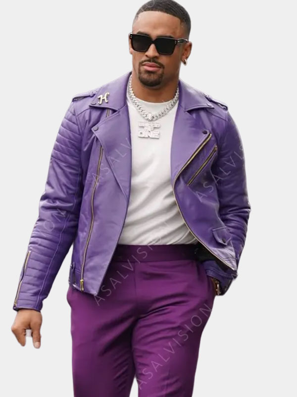 Jalen Hurts Purple Leather Jacket