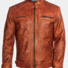 Lennox Quilted Brown Leather Fashion Biker Jacket Mens