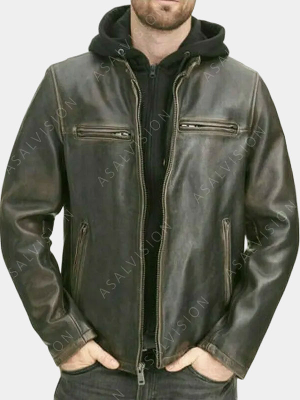 Men Ruboff Distressed Motorcycle Vintage Leather Jacket