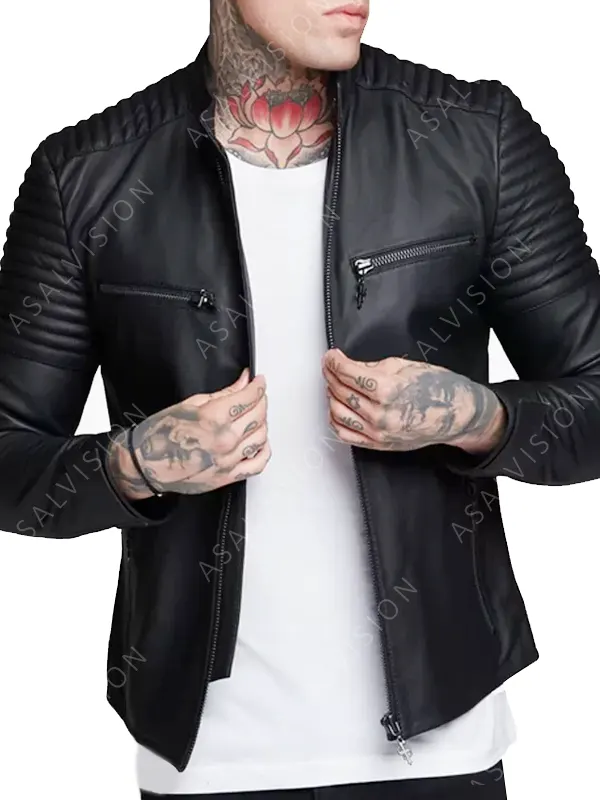 Mens Aiden Black Biker Cafe Racer Motorcycle Fashion Leather Jacket