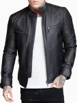 Mens Black Biker Motorcycle Fashion Leather Jacket
