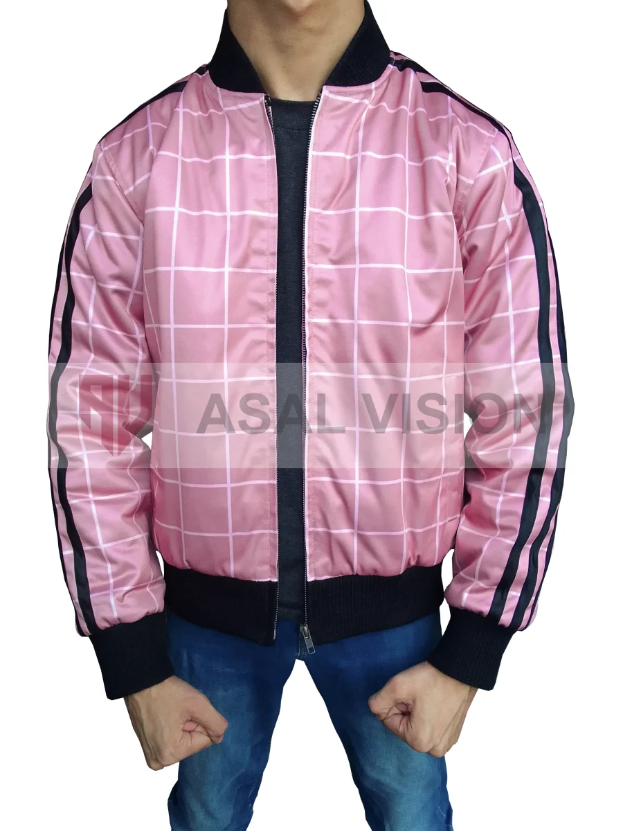 Mens Elvis 2022 Pink Varsity Bomber Jacket