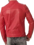 Mens Red Quilted Biker Motorcycle Cafe Racer Zipper Leather Padded Jacket