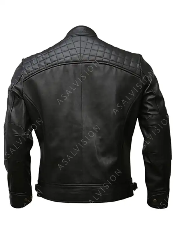 Mens Tammy Biker Quilted Fashion Leather Black Cafe Racer Jacket