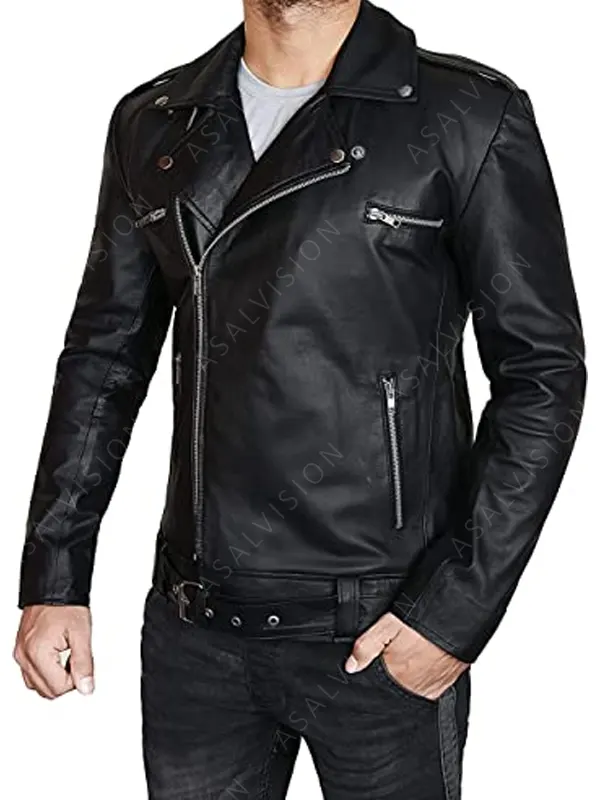 Negan TV Series The Walking Dead Jeffrey Dean Morgan Leather Biker Black Jacket