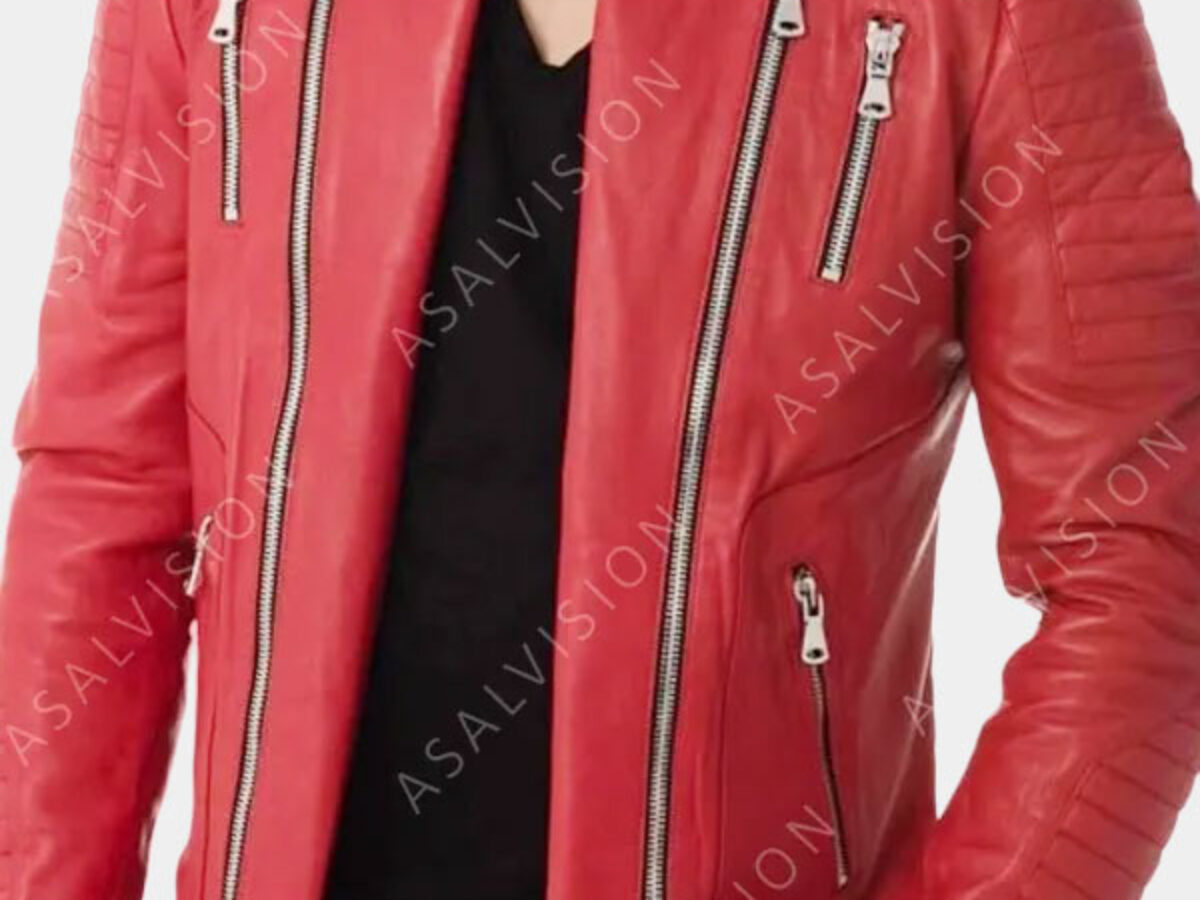 Motorcycle Quilted Red Leather Jacket Mens