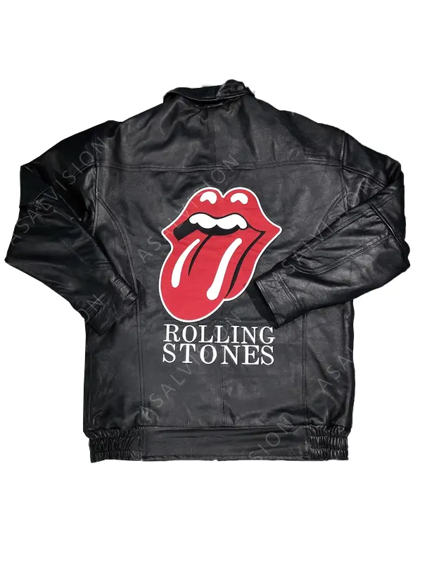 Rolling Stones Black Bomber Leather Jacket
