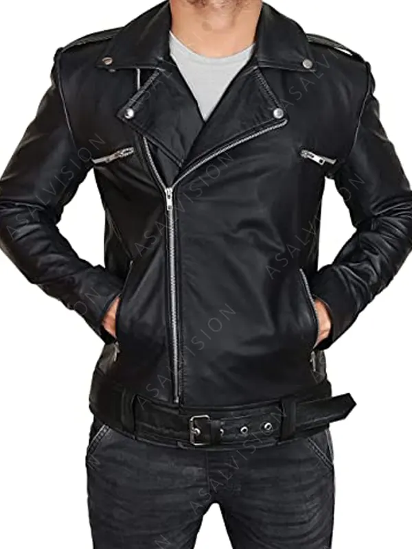 The Walking Dead Jeffrey Dean Morgan Leather Biker Black Jacket
