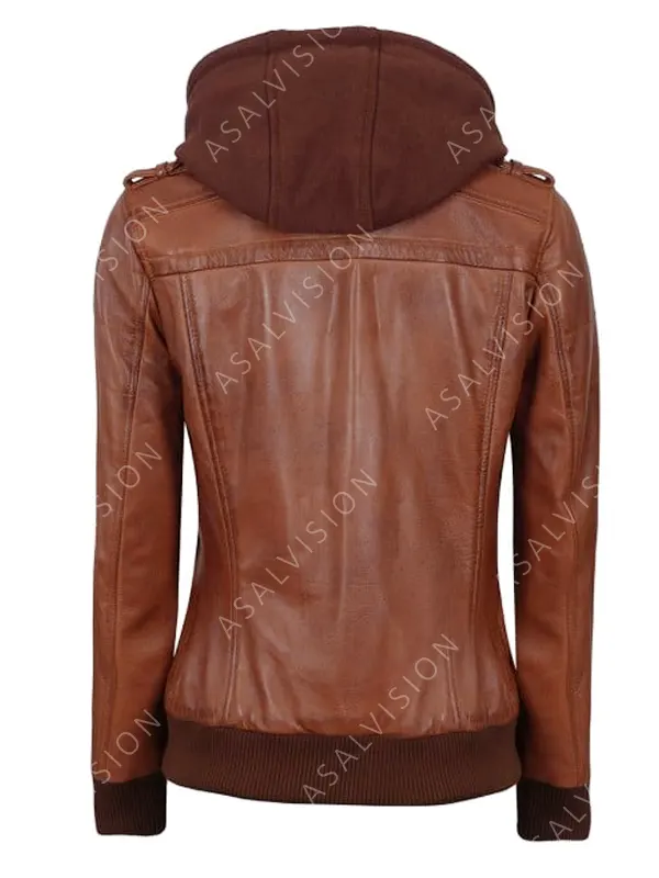 Womens Oakleigh Hooded Leather Waxed Brown Biker Motorcycle Fashion Jacket