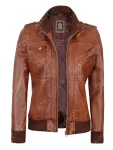 Womens Oakleigh Hooded Leather Waxed Brown Fashion Jacket