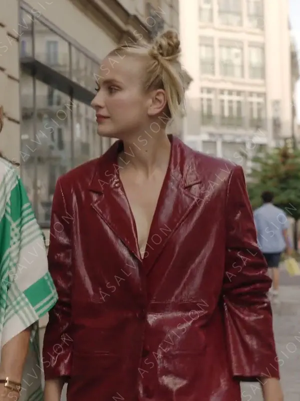 Camille Emily In Paris Season 3 Maroon Leather Blazer