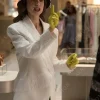 Emily In Paris Season 2 White Fringe Trim Coat