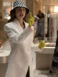 Emily In Paris Season 2 White Fringe Trim Coat