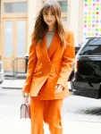 Lily Collins TV Series Emily In Paris S03 Emily Cooper Orange Blazer Suit Outfit