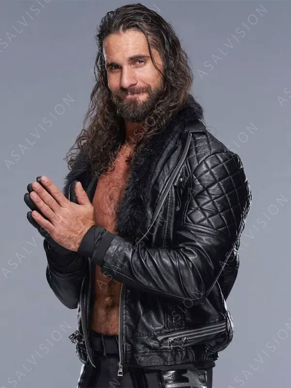 WWE Seth Rollins Leather Black Fur Collar Jacket