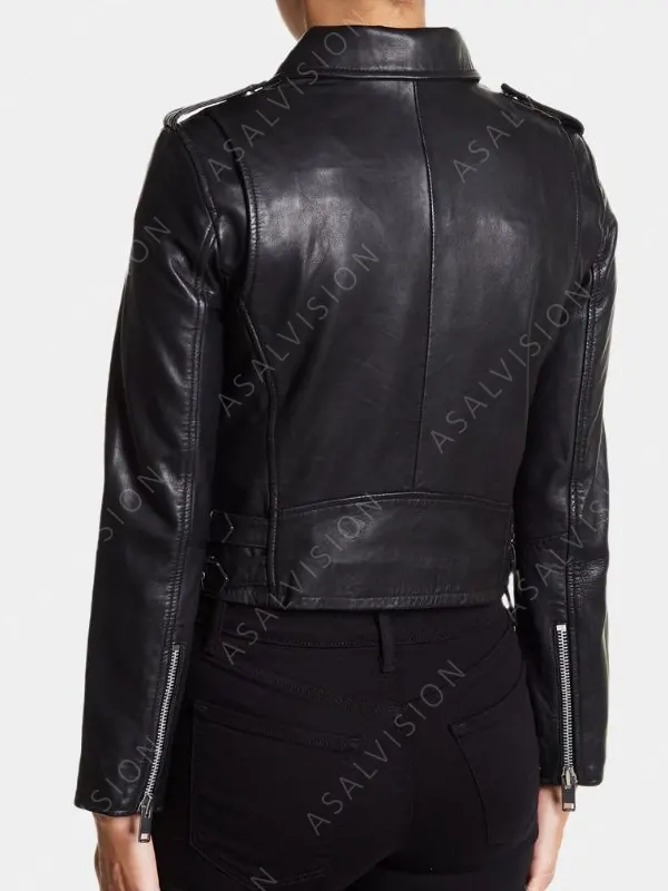 Brie Larson Fast X 2023 Tess Black Cropped Biker Leather Jacket