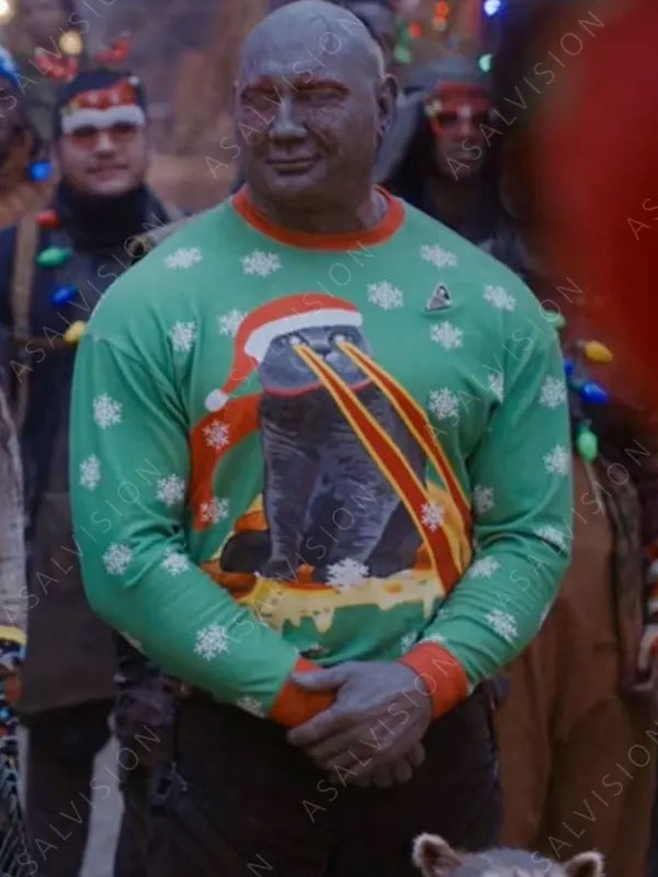 Drax The Guardians of the Galaxy Holiday Special Dave Bautista Green Christmas Sweater