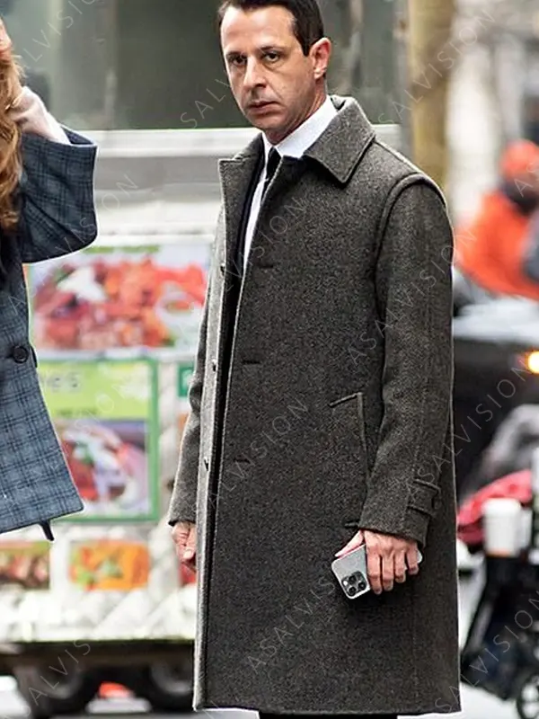 Kendall Roy Succession S04 Jeremy Strong Gray Trench Wool Coat