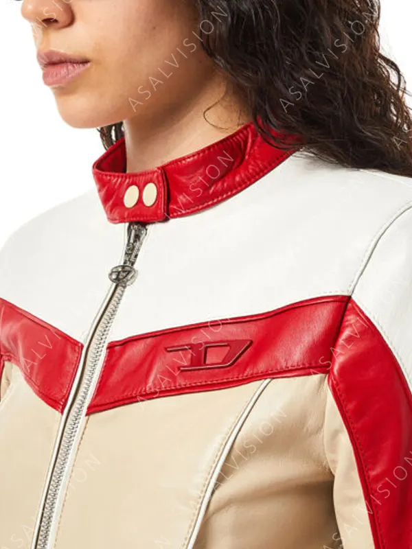 Nathalie Emmanuel Fast X 2023 Ramsey White And Red Biker Leather Jacket