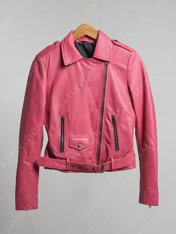 Pink Leather Motorcycle Jacket