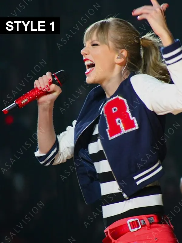 R & A Taylor Swift 22 Concert Letterman Varsity Cropped Bomber Jacket