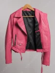 Women Barbie Pink Leather Motorcycle Jacket