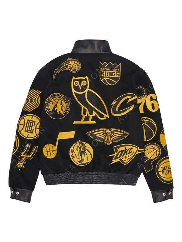 2023 OVO NBA Jeff Hamilton Team Icons Black And Golden Bomber Jacket