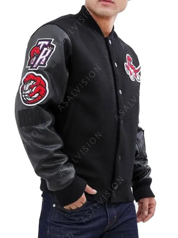 Toronto Raptors Black Bomber Varsity Wool And Leather Jacket