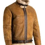 Mens B3 Bomber Fur Shearling Aviator Sheepskin Leather Brown Jacket