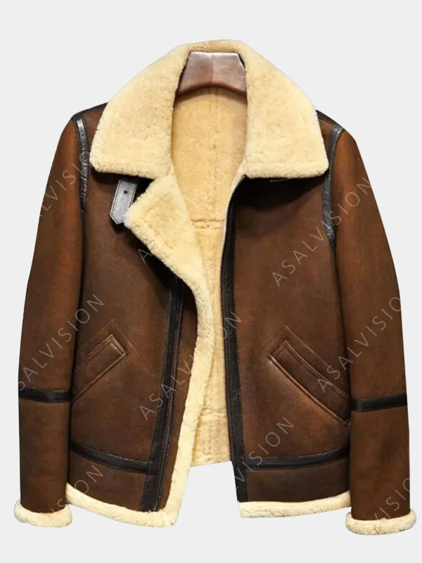 Mens B3 Brown Shearling Aviator Leather Jacket