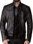 Mens Black Padded Shoulders Genuine Leather Jacket