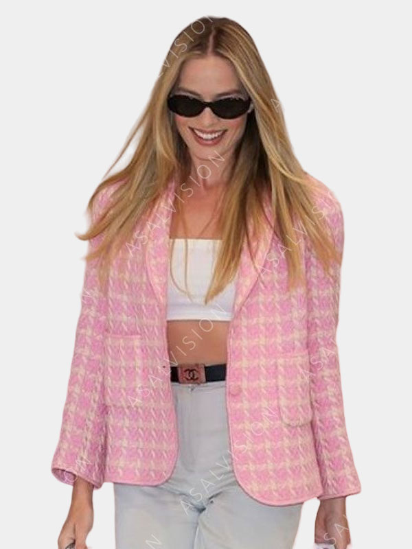 Barbie 2023 Margot Robbie Pink Checkered Blazer
