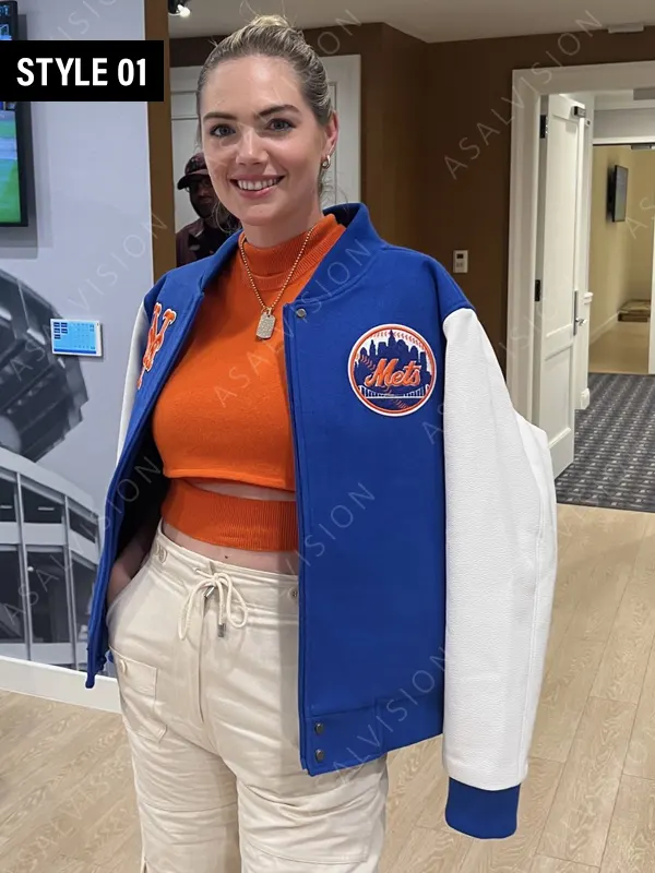 Mets New York Kate Upton Varsity Bomber Jacket