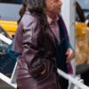 S03 Selena Gomez Leather Trench Coat