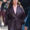 Mabel Mora Only Murders In The Building S03 Selena Gomez Burgundy Leather Coat