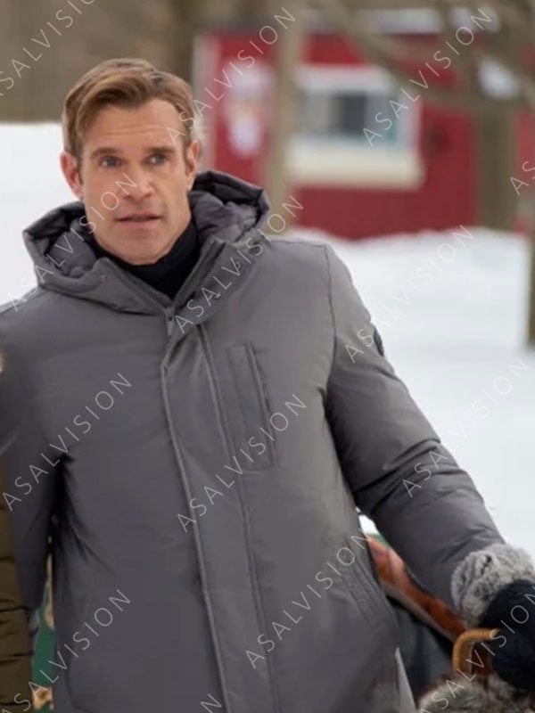 Stephen Huszar Tv Series A Royal Christmas Crush 2023 Puffer Hooded Grey Coat