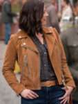 Chyler Leigh The Way Home 2023 Brown Suede Leather Jacket