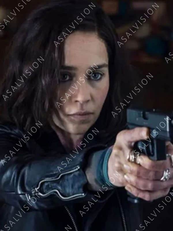 Emilia Clarke Secret Invasion 2023 Giah Black Leather Jacket