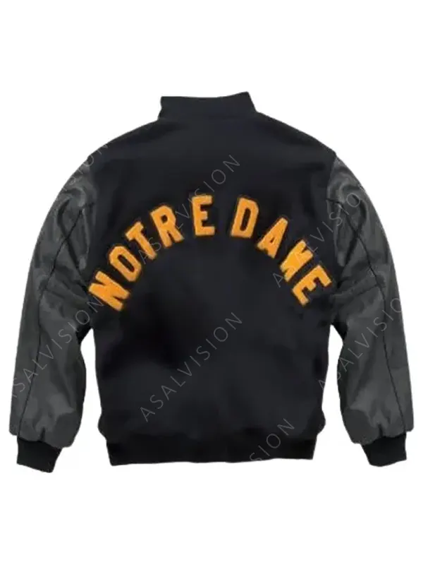 University Of Notre Dame Rudy Irish Black Letterman Varsity Bomber Jacket