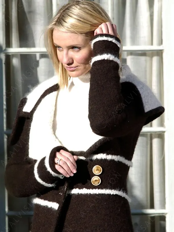 Cameron Diaz Street Style Brown Wool Trench Coat