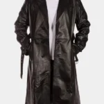 Dennis Black Leather Trench Coat