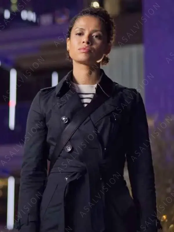 Gugu Mbatha-Raw Lift 2024 Abby Black Cotton Double-Breasted Trench Coat