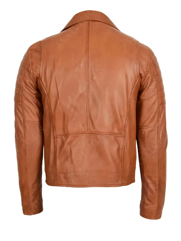 Men's Tan Biker Genuine Leather Motorcycle Padded Jacket