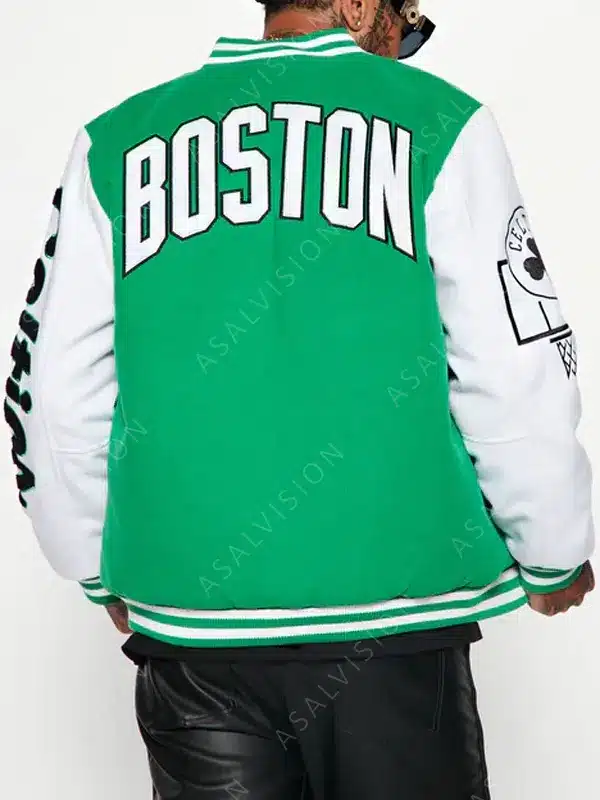 NBA Boston Celtics Green and White Varsity Bomber Jacket