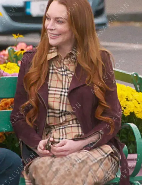 Irish Wish Lindsay Lohan Maroon Leather Jacket