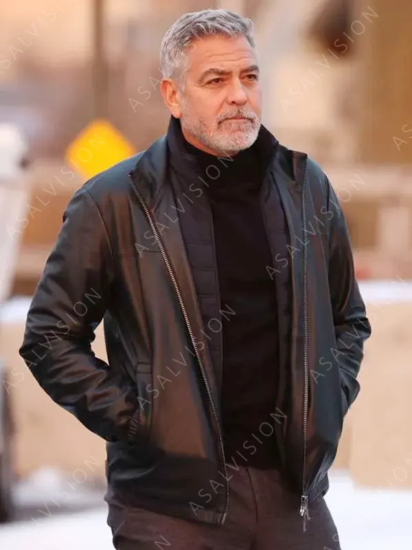 Wolves Movie George Clooney Black Leather Jacket