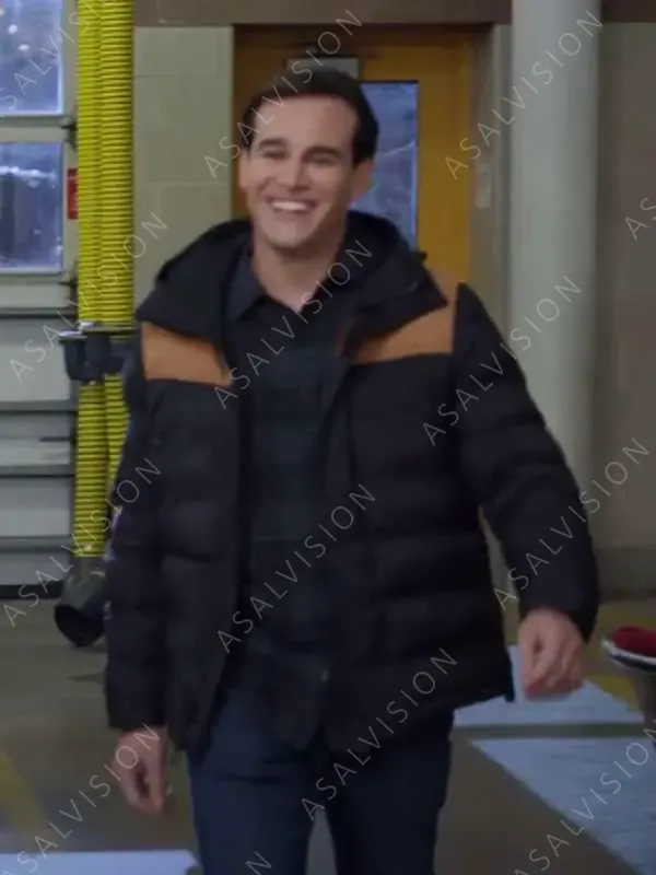 Blake Gallo Chicago Fire S12 Alberto Rosende Black And Brown Puffer Hooded Jacket