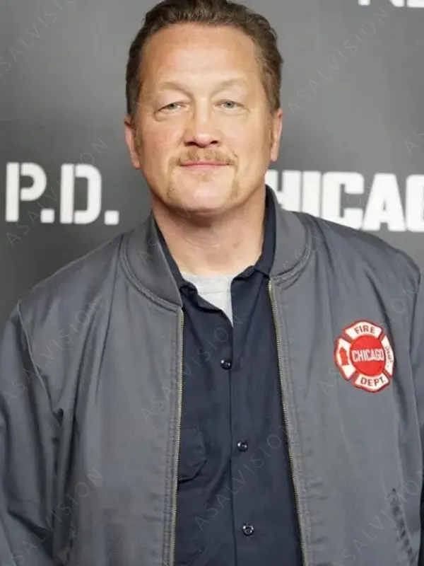 Christian Stolte Chicago Fire Randall Mouch McHolland Grey Cotton Bomber Jacket
